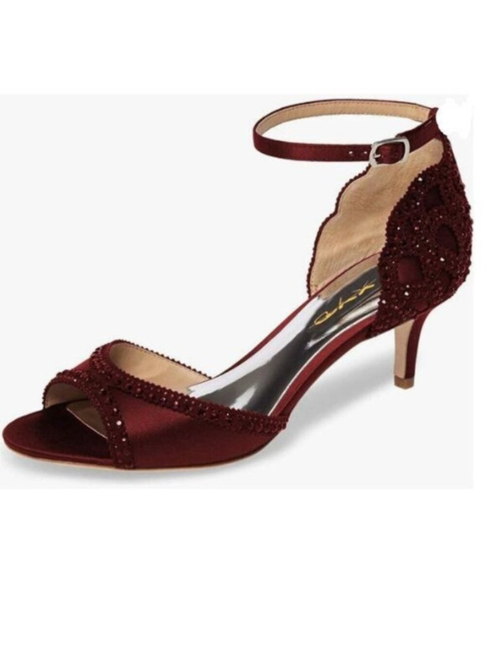 XYD Wine Chic Peep Toe D'Orsay Kitten Heel Rhinestone Studs Ankle Strap Sandals
